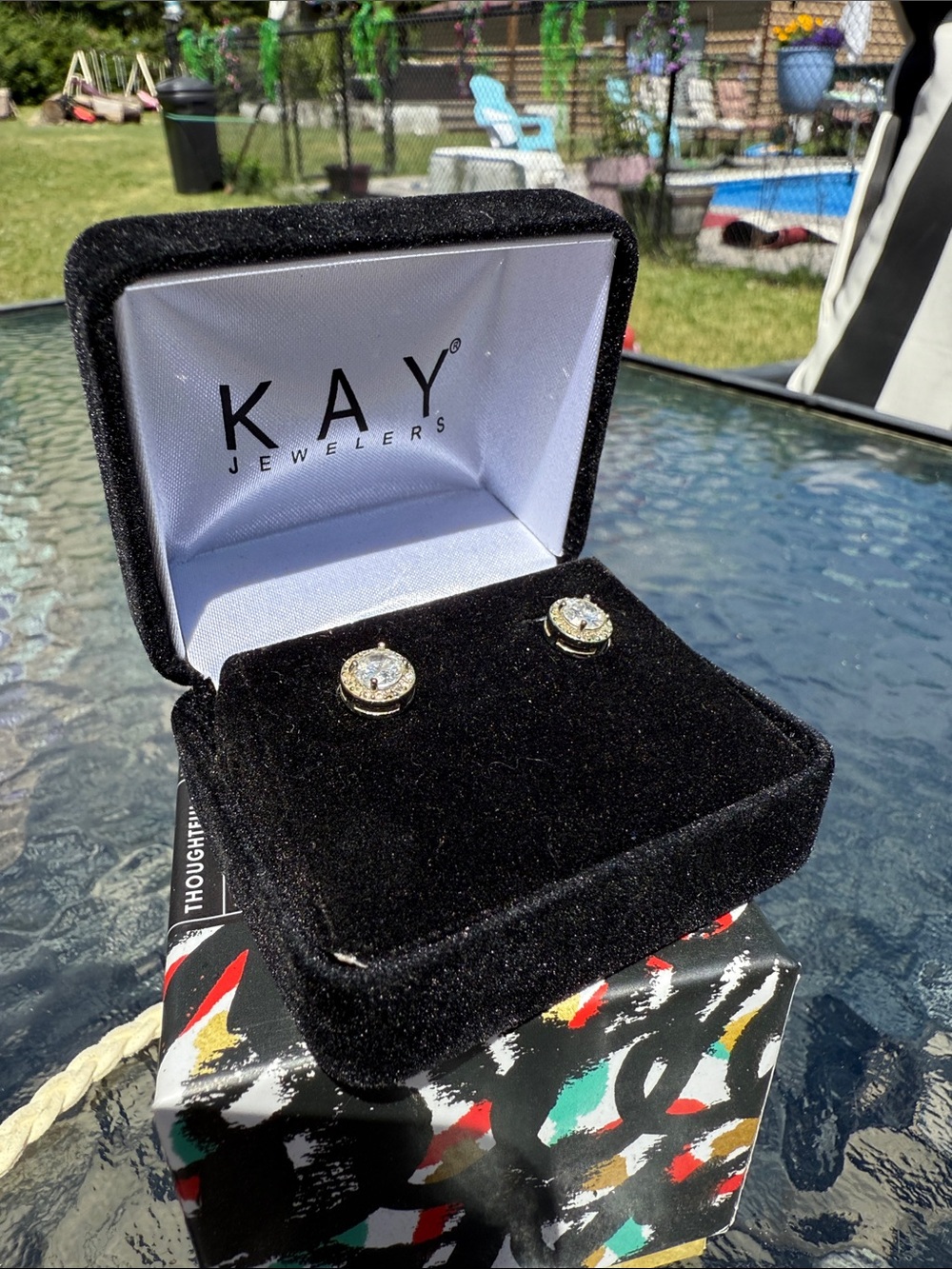 Kay Jewelers Gold and White Crystal Halo Stud Earrings